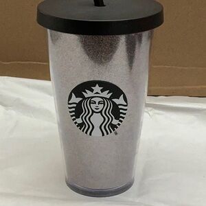 Starbucks 16oz Silver Black Bling Glitter Tumbler Acrylic